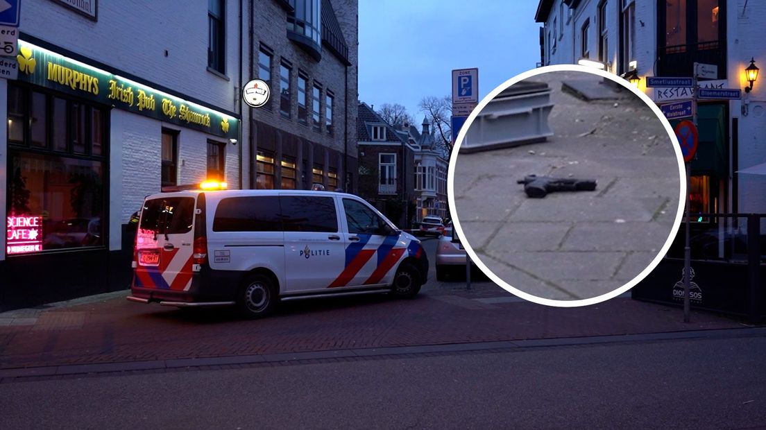 De verdachte werd na het schieten klemgereden.