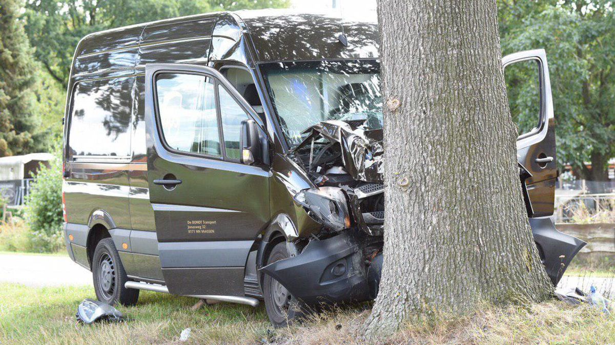 Pakketbezorger gewond na botsing tegen boom in Valthe