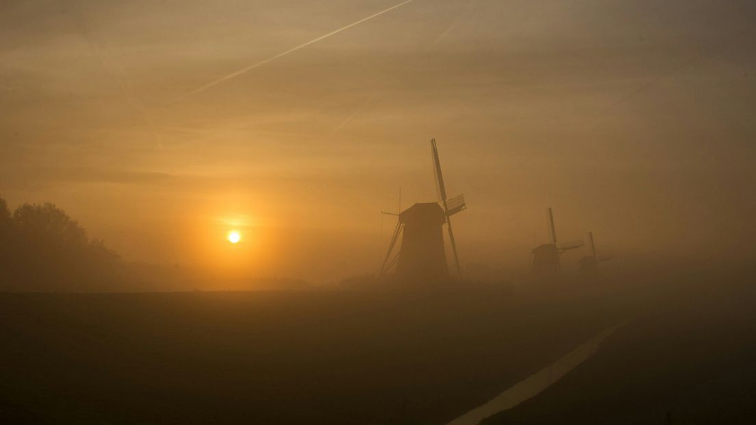 Mist tijdens de zonsopkomst in Stompwijk.