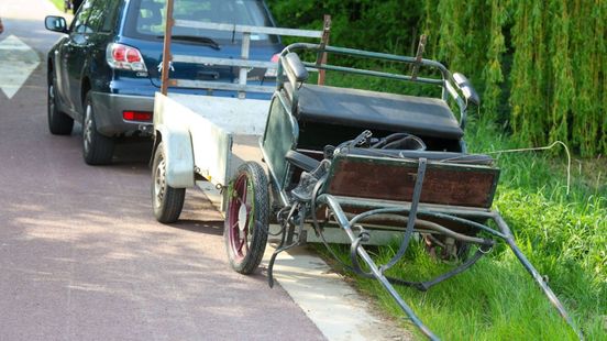 Paardenkar over de kop nadat paarden op hol slaan