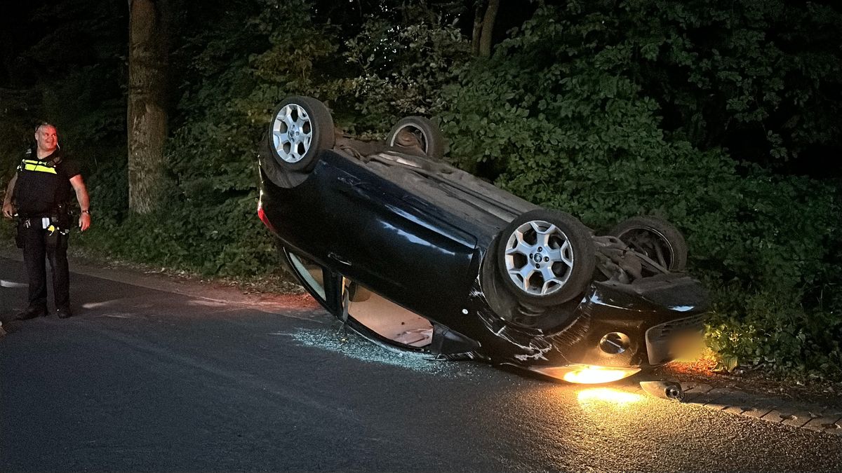 Auto botste tegen boom en belandt op de kop: bestuurder aangehouden