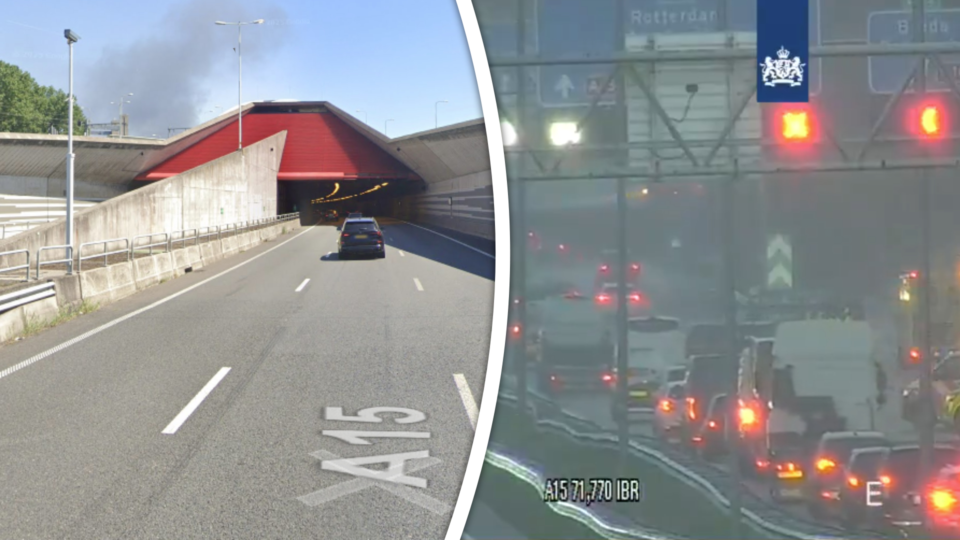 Chaotische ochtendspits door dichte tunnel en ongelukken.