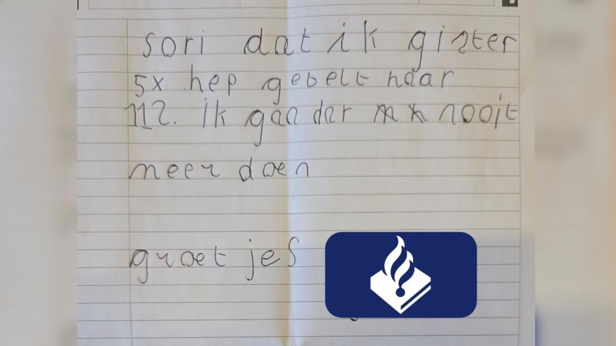 Dit jongetje belde 5 keer onnodig met 112 en biedt excuses aan met handgeschreven briefje