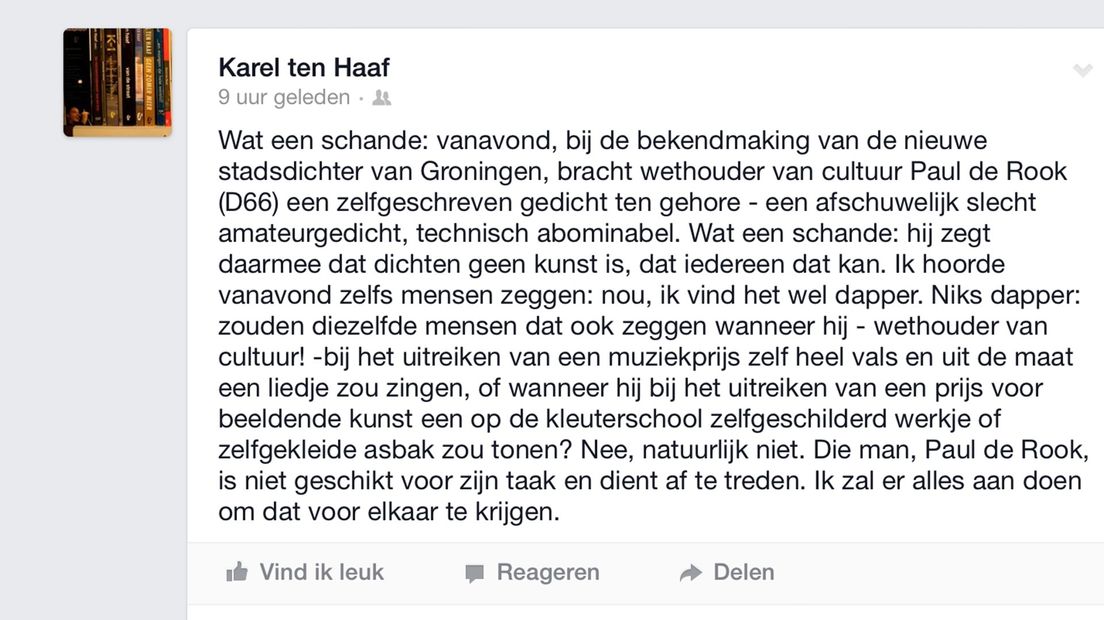 Een woedende Ten Haaf op Facebook.