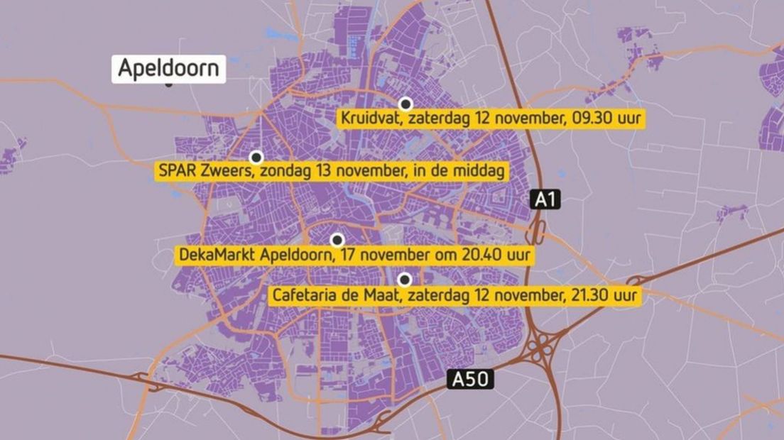 De recente overvallen in Apeldoorn.