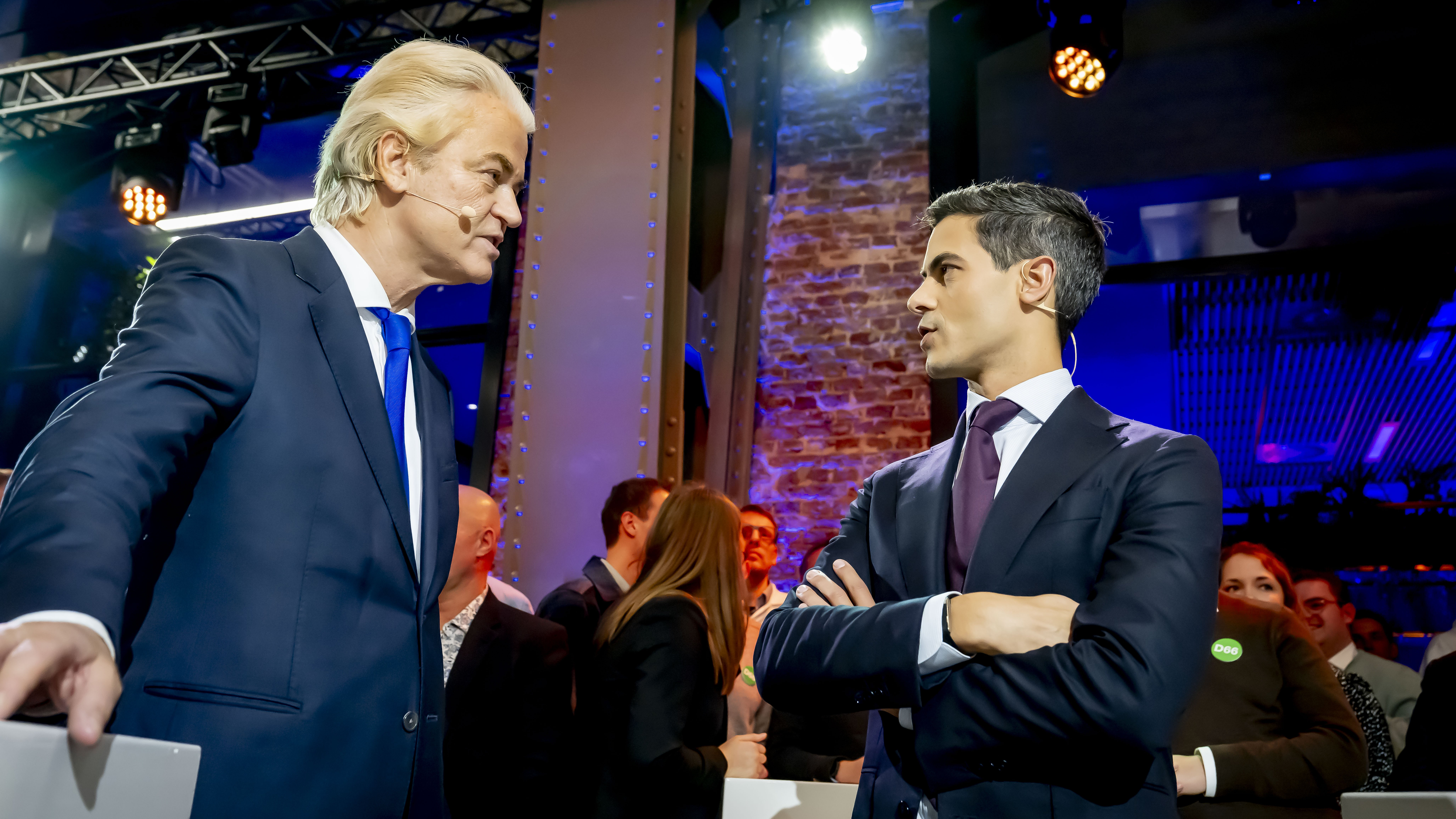 Lijsttrekkers Geert Wilders (PVV) en Rob Jetten (D66) voorafgaand aan het Debat van het Zuiden