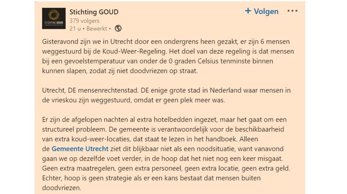 Stichting Goud postte op LinkedIn over het incident.