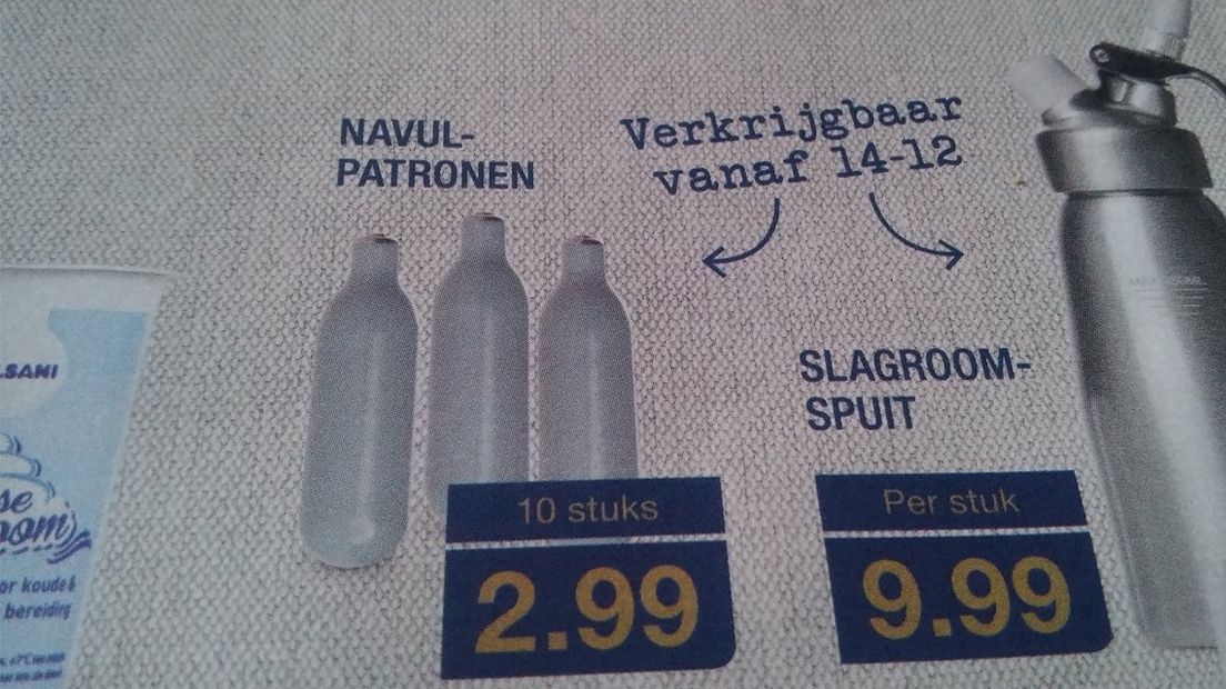 De aanbieding met slagroompatronen uit de folder van de Aldi