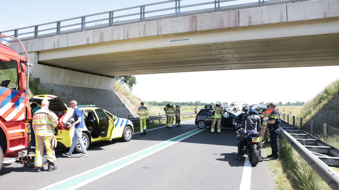 Ongeval onder het viaduct van de N36 bij Arriën