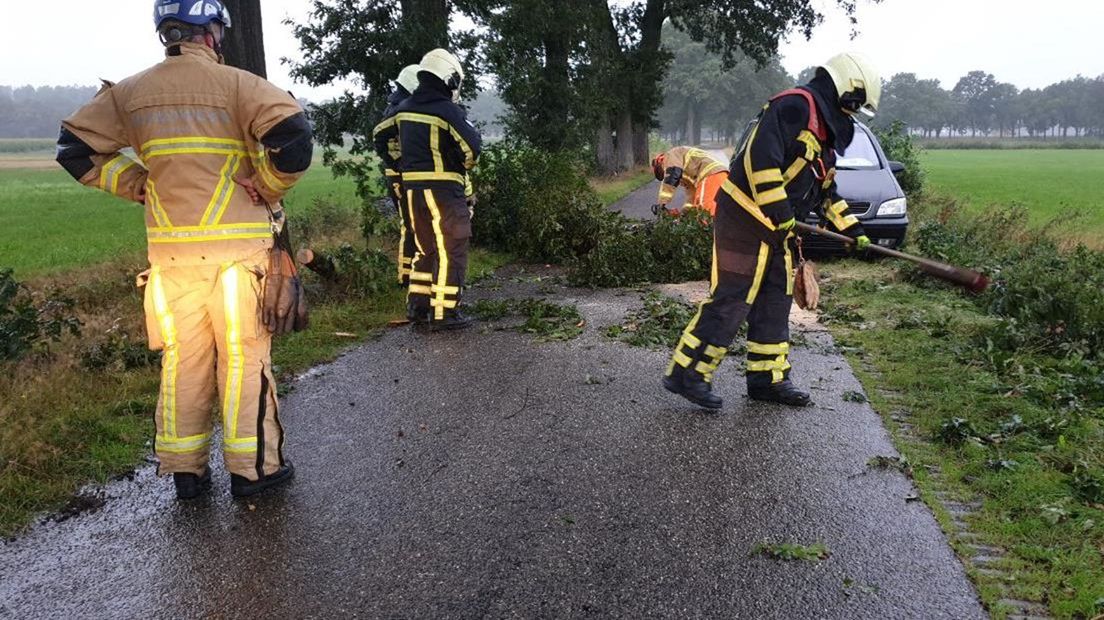 In Ambt Delden botste een automobilist tegen een omgewaaide boom