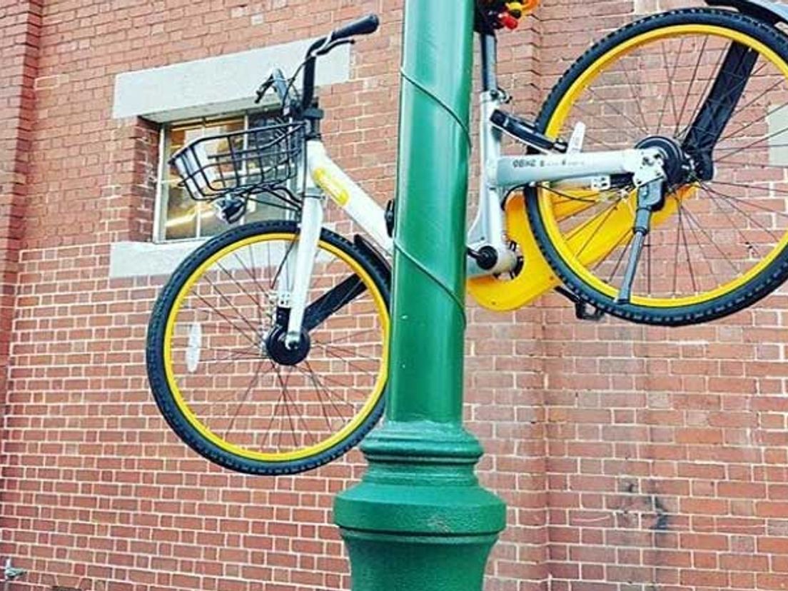 De oBike op een plek waar hij niet hoort