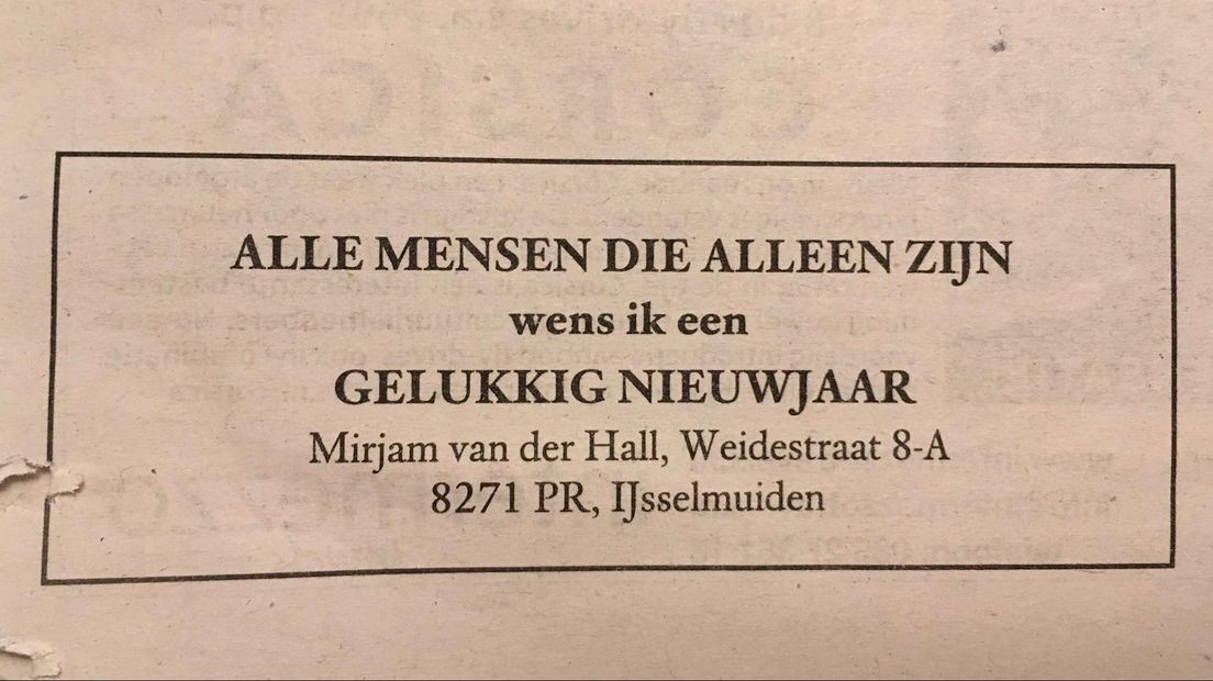 Mirjam uit IJsselmuiden plaatst al 22 jaar dezelfde nieuwjaarswens in de krant