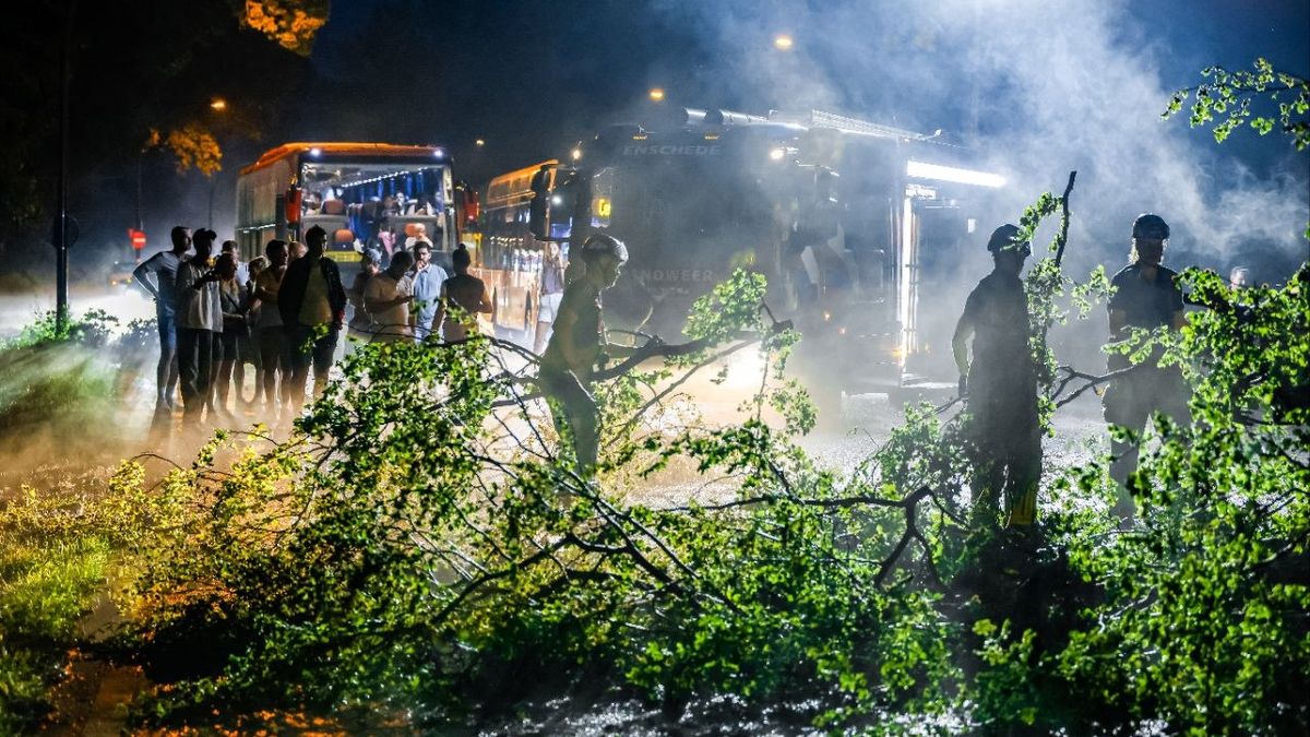 Noodweer in Overijssel: kapotte daken, omgevallen bomen en overstromingen.