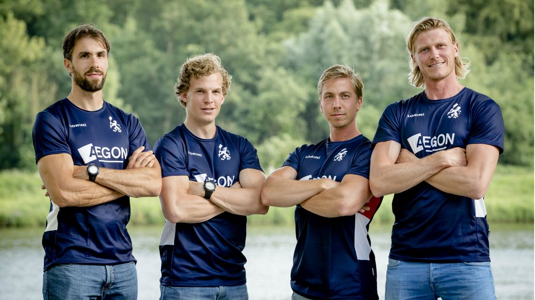 Mannen vier zonder: Vincent van der Want, Harold Langen, Govert Viergever en Peter van Schie.