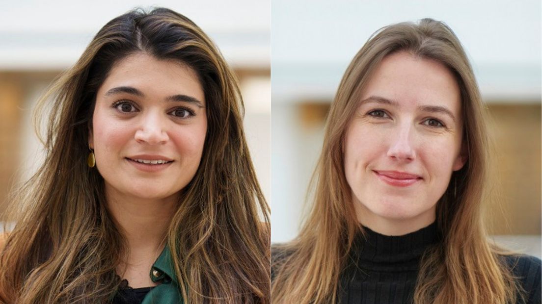 Hera Butt (links) en Janneke Holman (rechts) spreken bij Spuigasten over het nieuwe daklozenbeleid