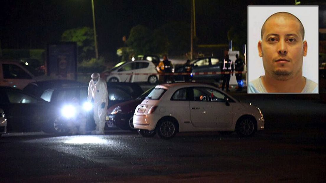 Aziz Anzi en de parkeerplaats waar zijn auto werd doorzeefd met kogels.