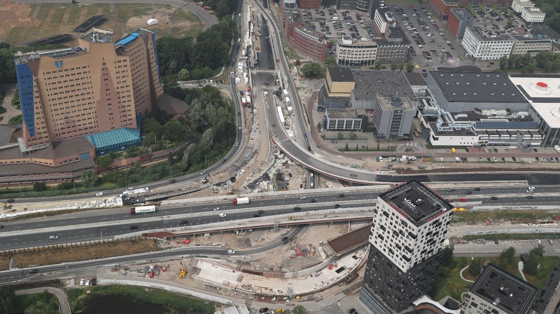 Het werk bij het Vrijheidsplein vanuit de lucht