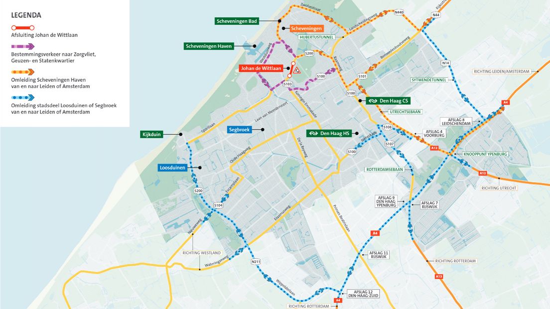 De omleidingsroutes om Den Haag heen