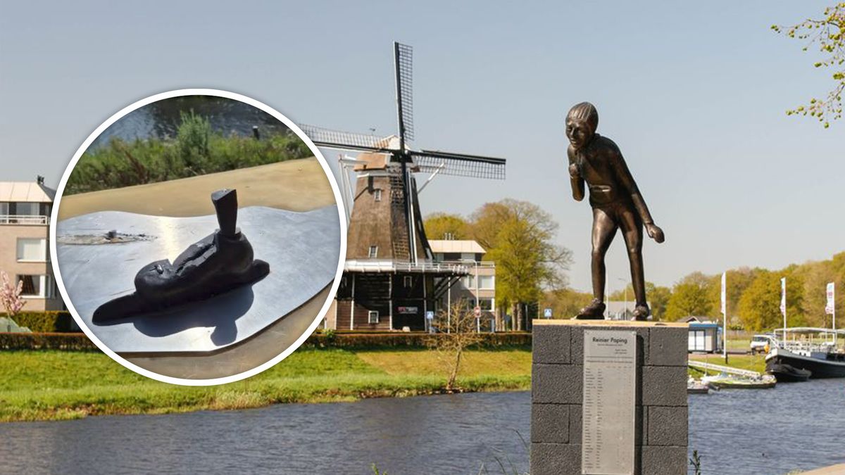 Standbeeld Reinier Paping van sokkel geroofd, alleen een schaats over