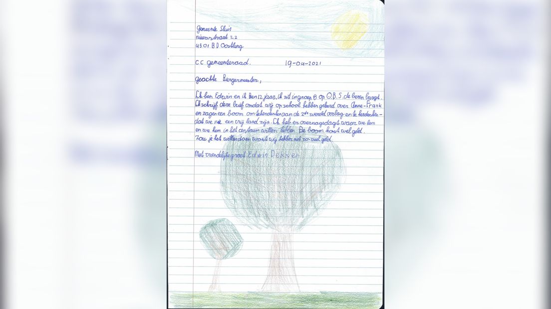 Kinderen uit Oostburg willen een Anne-Frankboom.