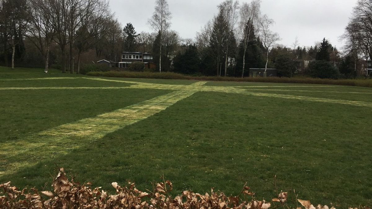 Bijzonder lijnenspel op grasveld in Emmen. Wat is het?