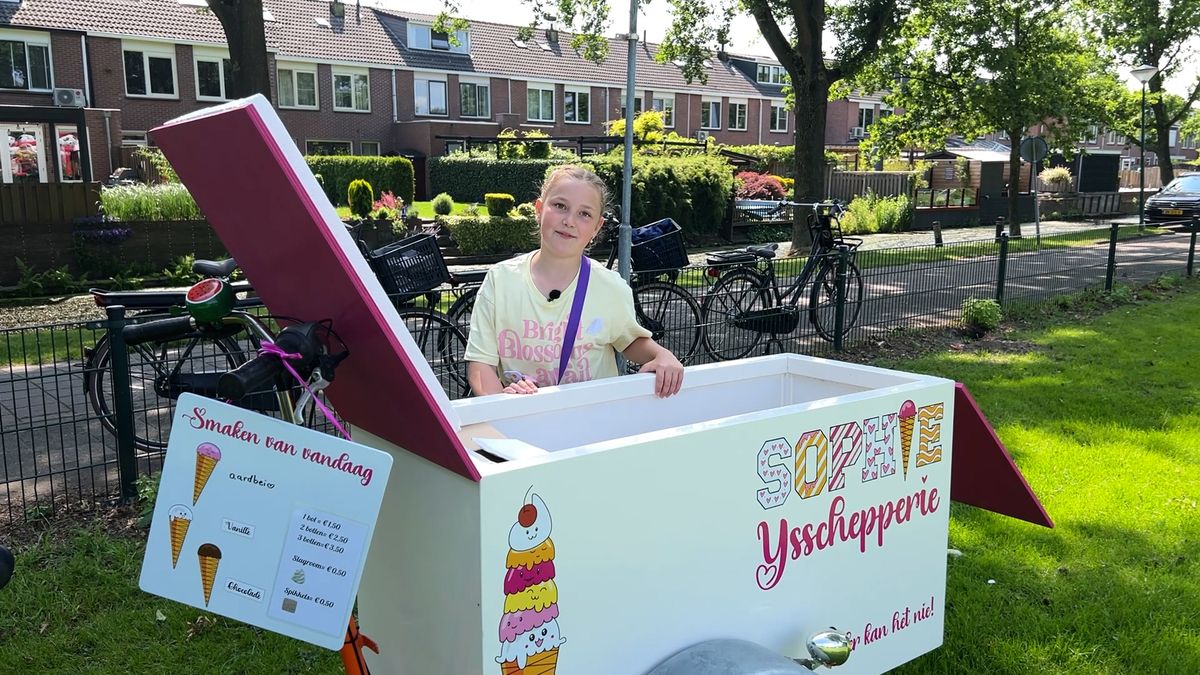 Sophie (11) verkoopt ijsjes met haar eigen ijscokar
