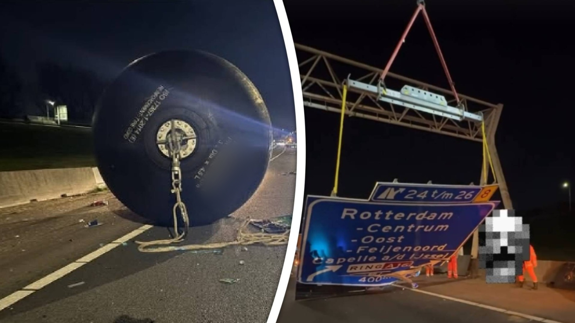 De fender en het beschadigde verkeersbord