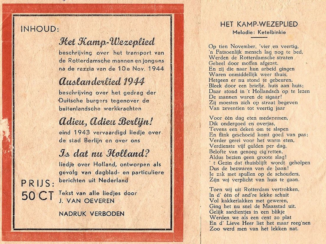 Het Kamp-Wezeplied van Koos van Oeveren, op de melodie van Ketelbinkie.