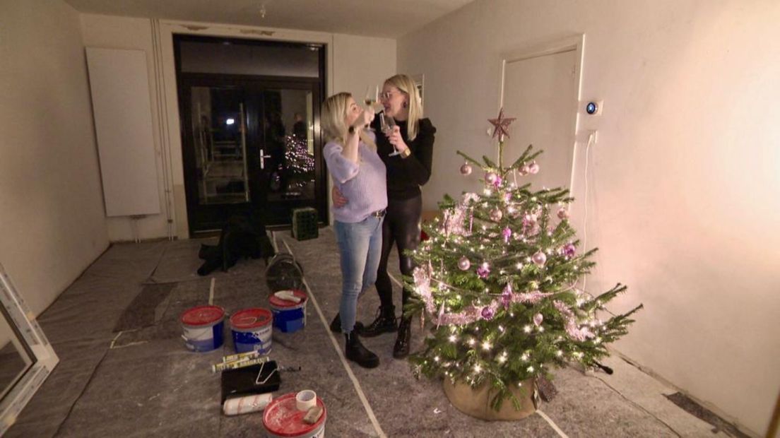Iris verrast haar verbouwende vriendin Fredryke met een mooi versierde kerstboom
