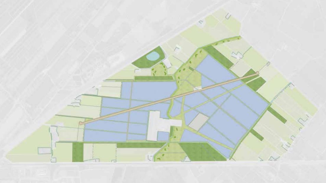 De hyperloop kan tussen de zonnepanelen komen, in dit gebied tussen Meerstad en Garmerwolde