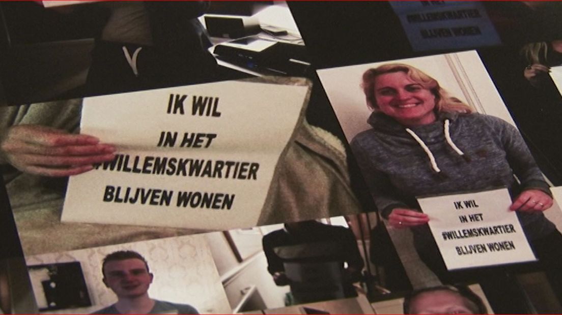 Jongeren uit de Nijmeegse wijk het Willemskwartier hebben een actie op touw gezet omdat ze in de wijk willen blijven wonen. Aan wethouder Velthuis boden zij woensdagavond een poster aan.