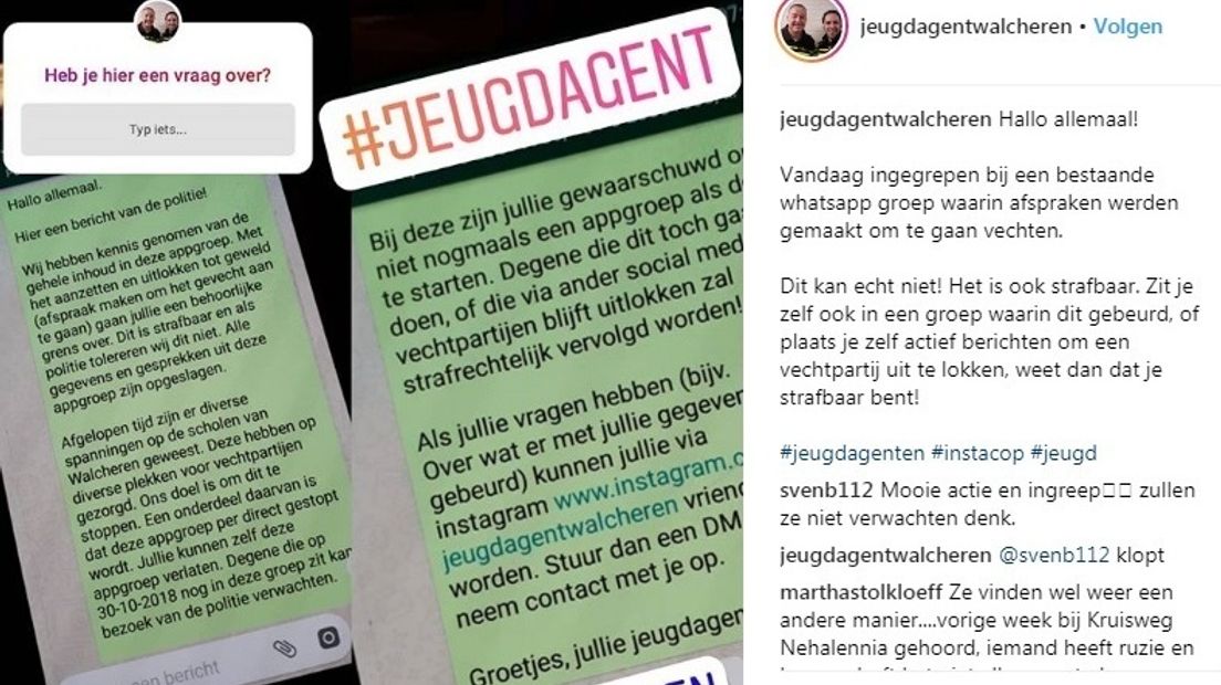 Agenten waarschuwen de jongeren ook op Instagram.