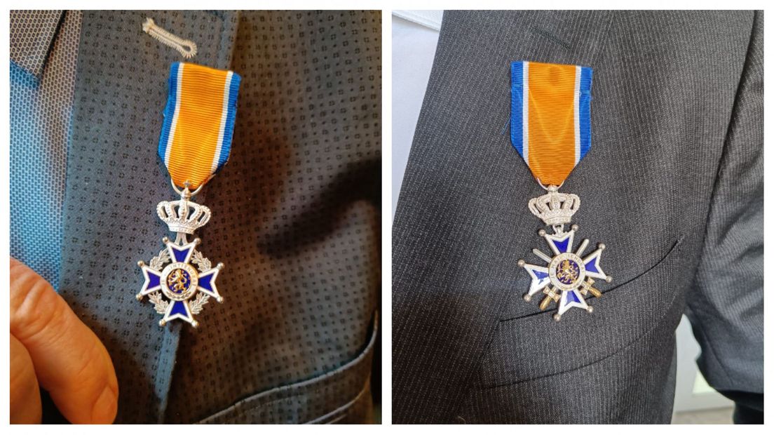Links de onderscheiding voor burgers en rechts de onderscheiding voor militairen
