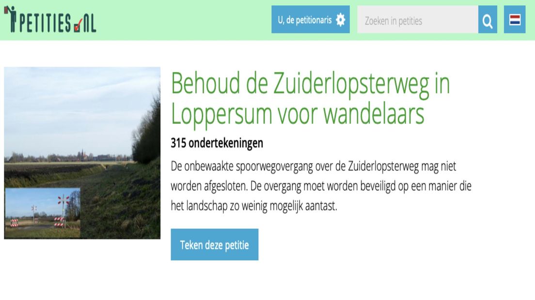 Een screenshot van de petitie