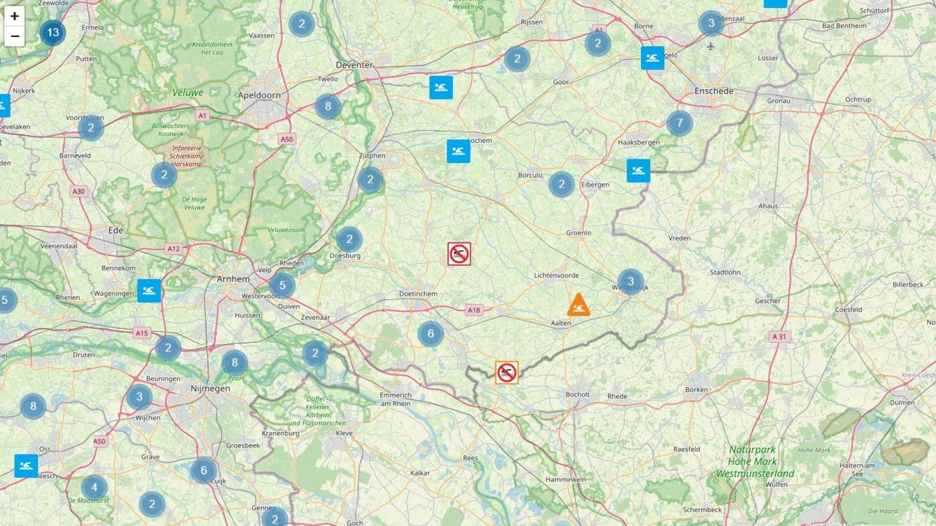 Actuele waarschuwingen en zwemverboden door blauwalg in de regio. Kijk op www.zwemwater.nl voor alle informatie.