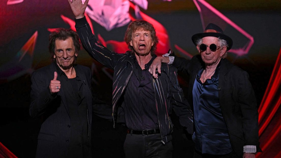Ron Wood, Mick Jagger en Keith Richards van de Rolling Stones