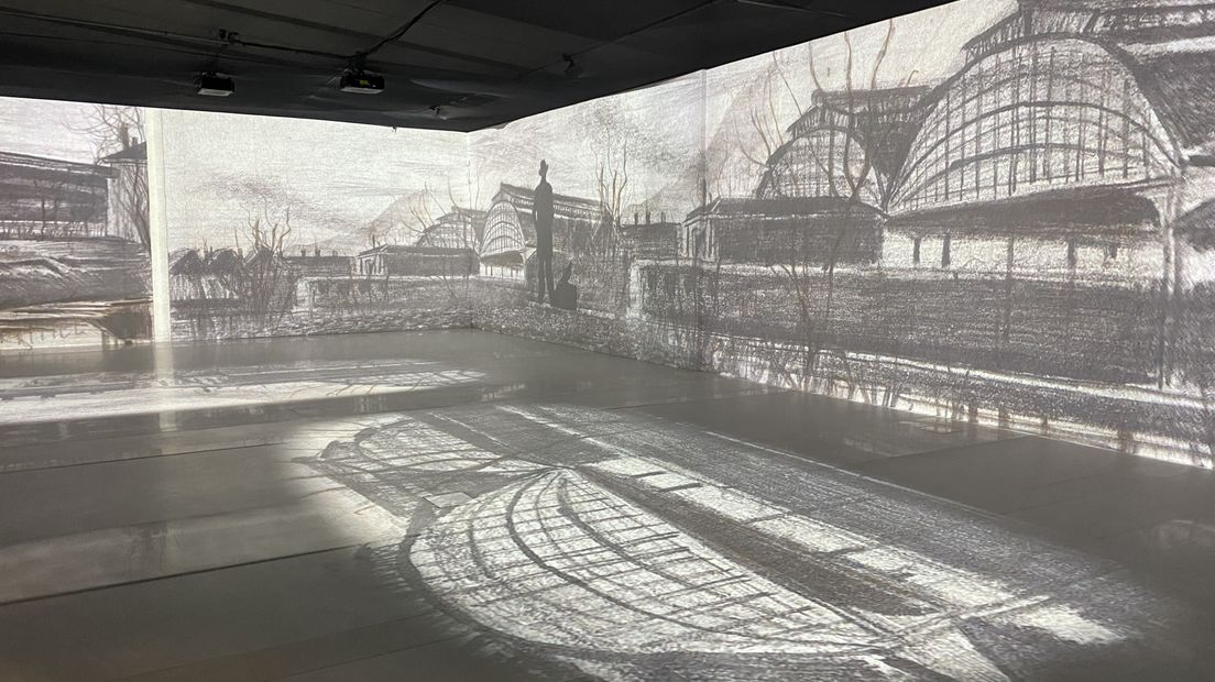 Onderdeel van de expositie is een ruimte met videobeelden, waarin je letterlijk wordt ondergedompeld in het Drenthe van 1883.