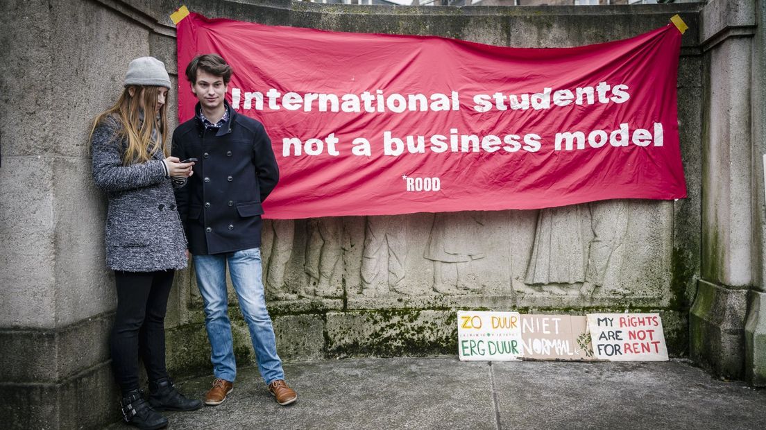 Studentenprotest op het Janskerkhof.