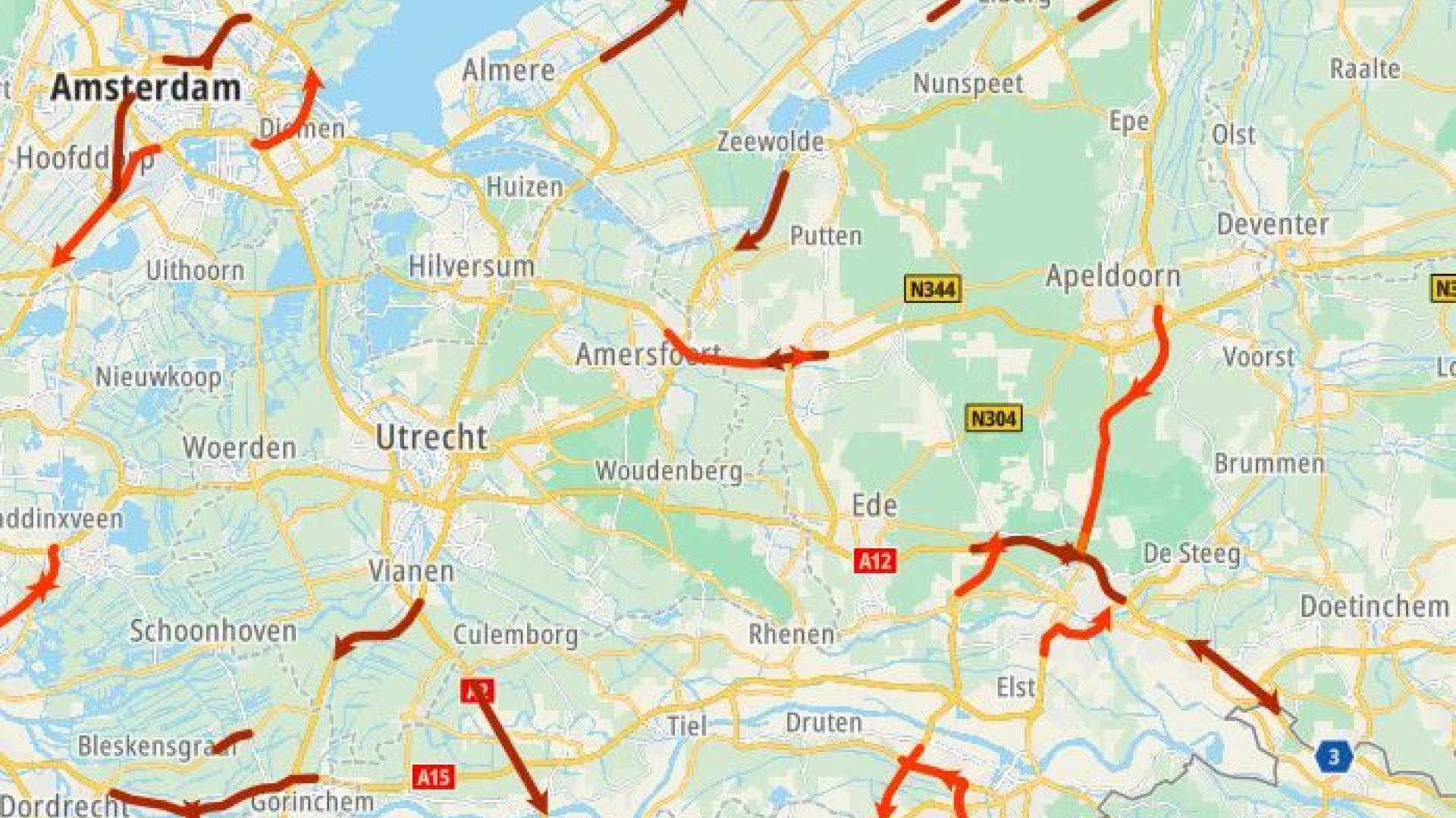 A2 dicht, twee uur file na ernstig ongeluk, kijkersfile een uur.