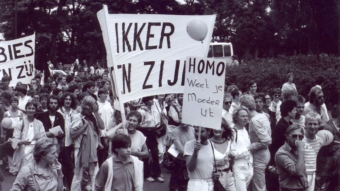 Het vertrek van demonstranten in 1982.