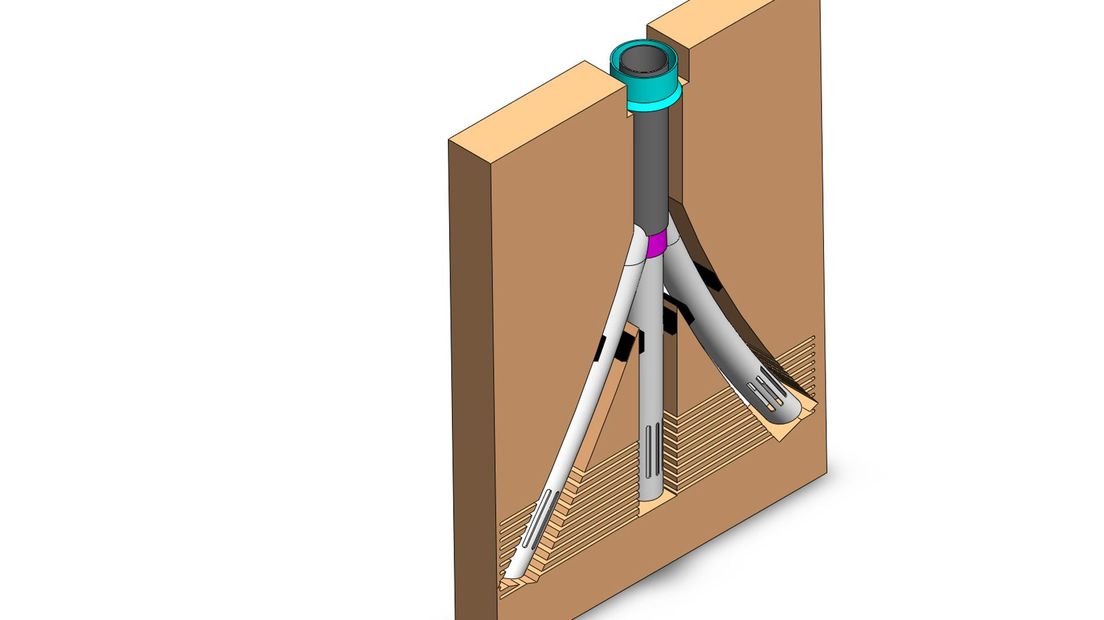 Innovatieve geothermie boorkop met aftakkingen