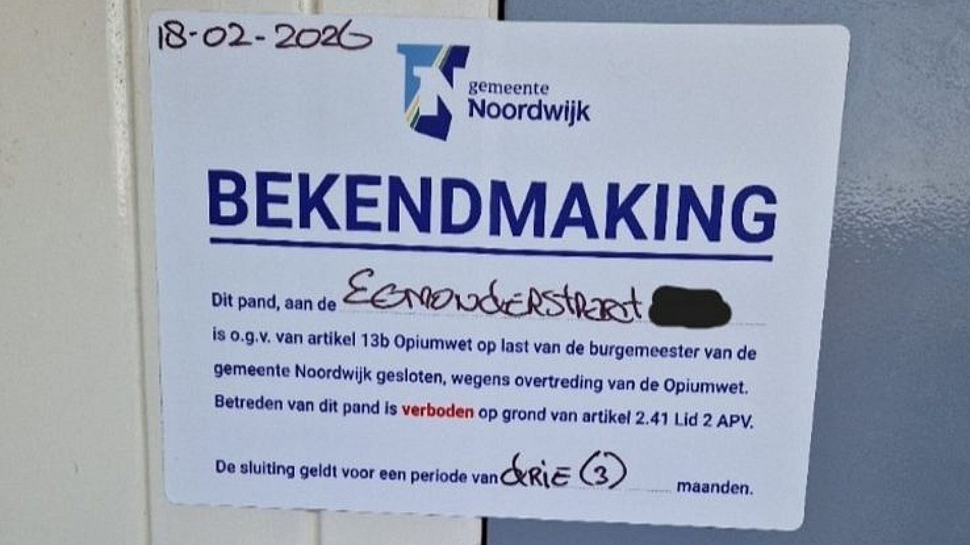 Sinds woensdag hangt dit briefje op de voordeur bij een huis in Noordwijk