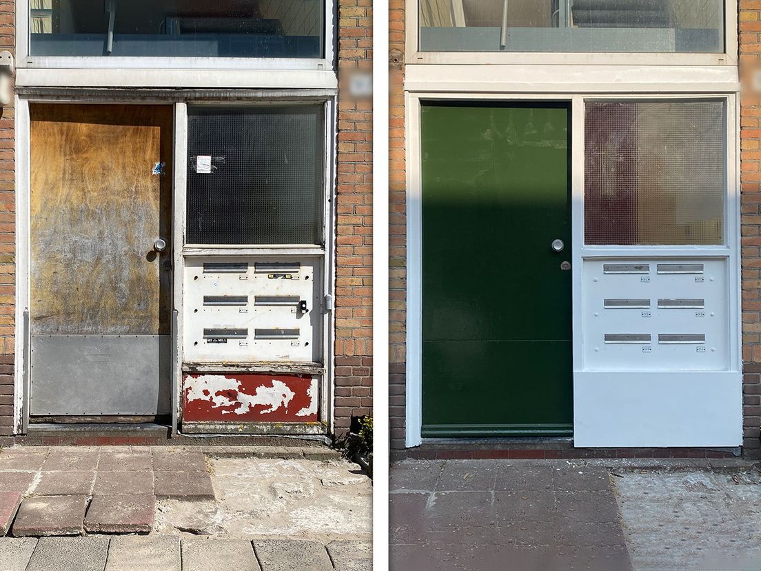 De portiek in Terschellingsestraat toen en nu