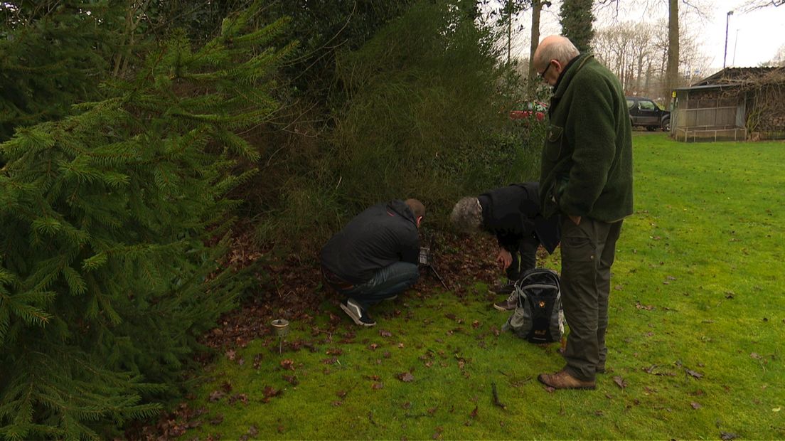 Westra maakt een camera gereed in een tuin in Bathmen.