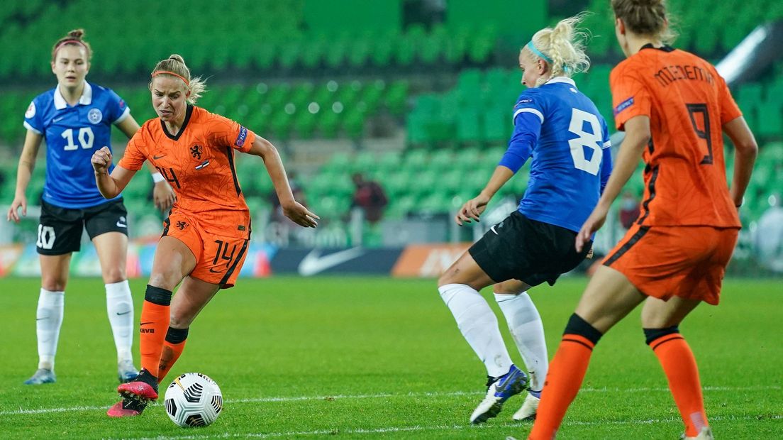 De Oranje Leeuwinnen tegen Estland in de Euroborg (in 2020)