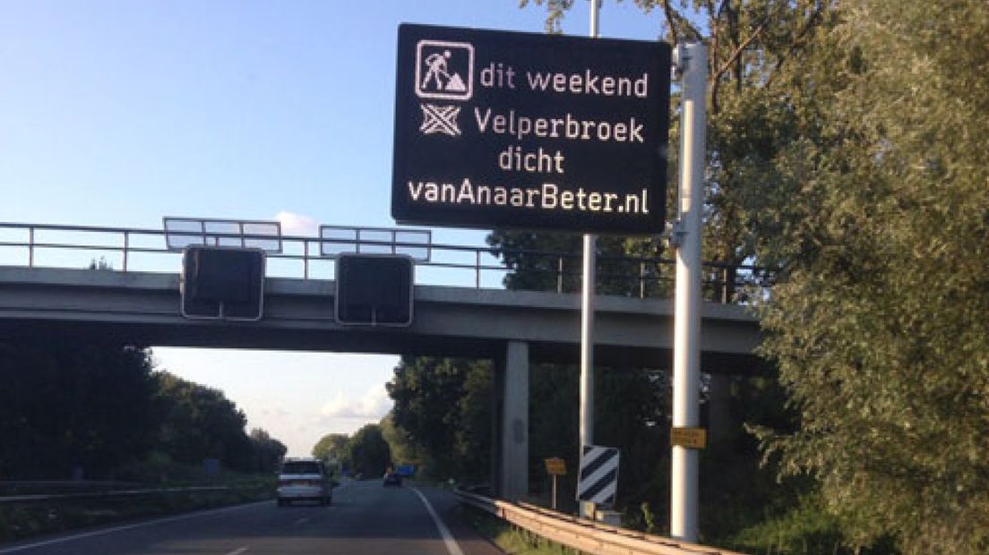 Knooppunt Velperbroek bij Arnhem ook komend weekend dicht
