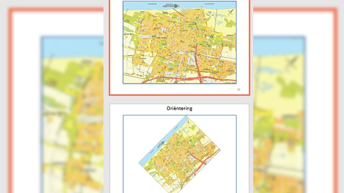 Als je de kaart van Den Haag op het noorden oriënteert op dezelfde schaal, heb je veel meer papier nodig.