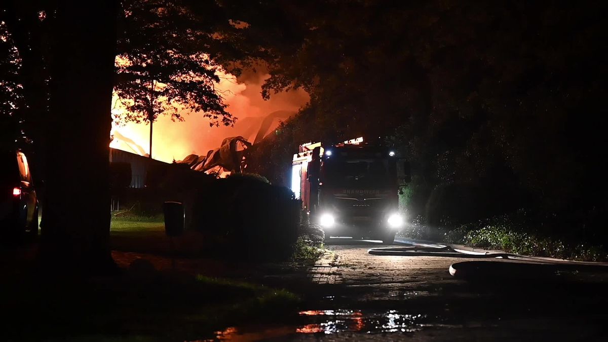 Een grote brand in een agrarisch bedrijf in Bruinehaar verwoestte drie loodsen.