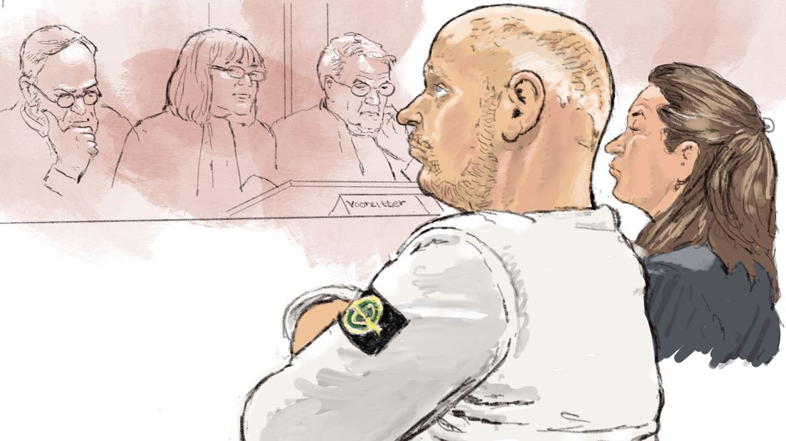 Rechtbanktekening van verdachte Rick K. in de rechtbank van Assen