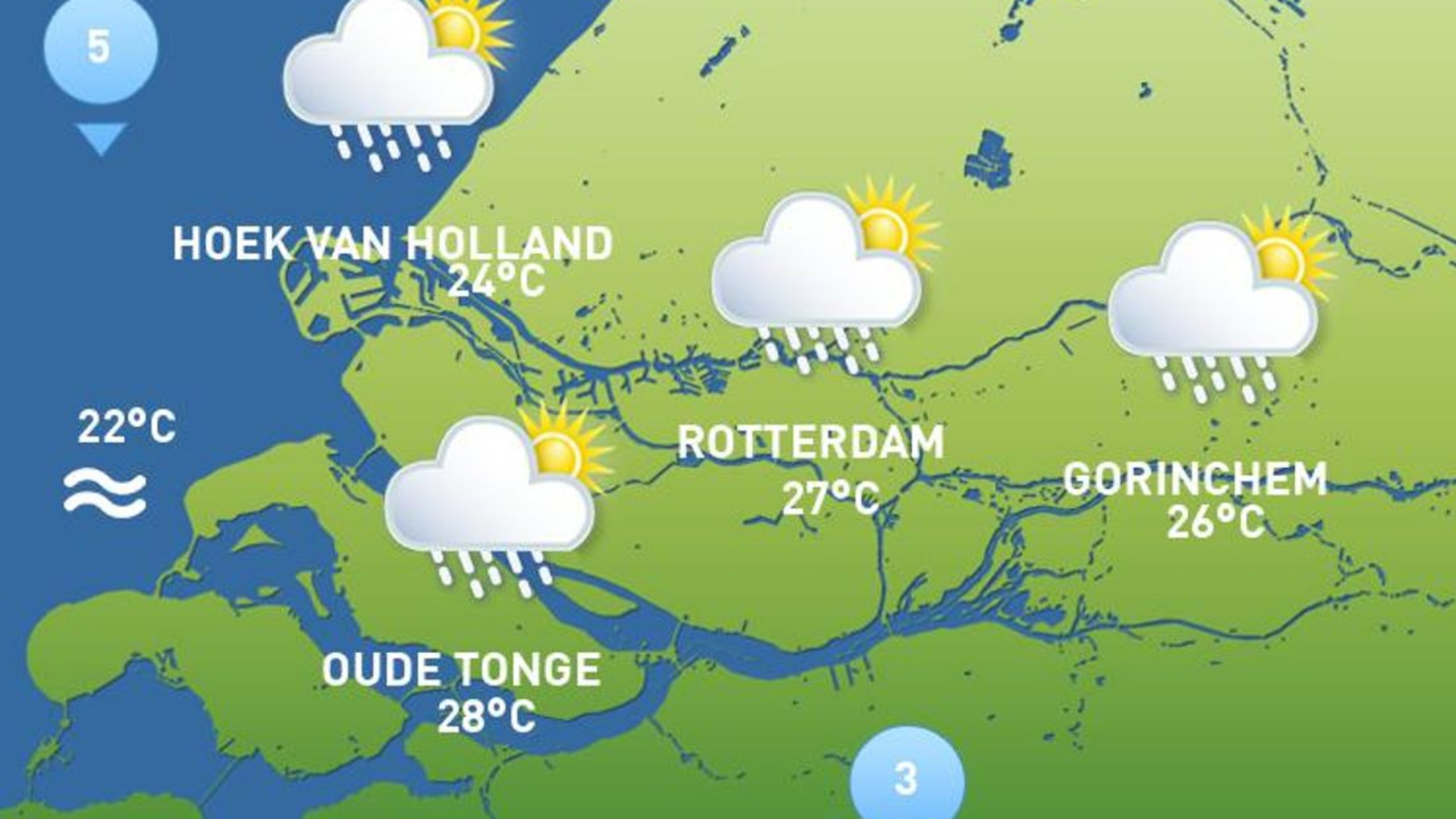 Er kunnen enkele buien vallen, de temperatuur loopt op tot ver in de 20 graden